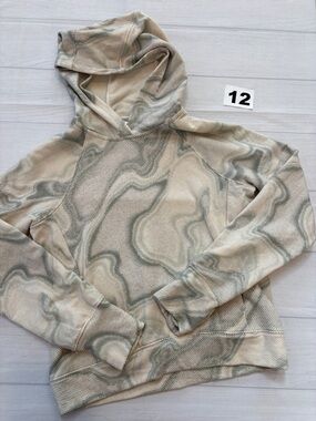 Athleta Girl Beige and Light Gray Marble-Print Hoodie